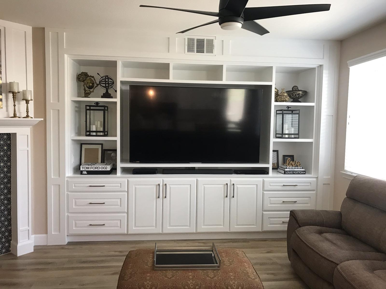 Alcove cabinets and shelving build to hold a TV