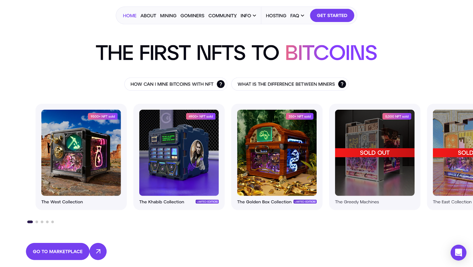 The current list of available NFT miners' collections