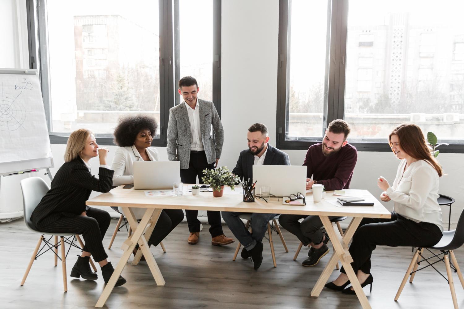 a group of people around a table