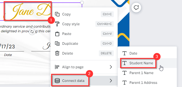 menu to create connection