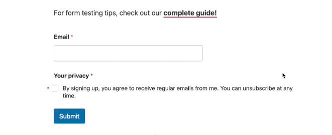 Screenshot example of opt-in form with only asking for email for email marketing for bloggers