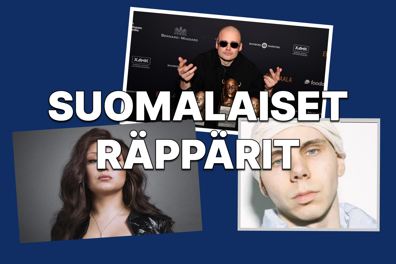 Suomalaisia räppäreitä. Kuvassa Etta, Gettomasa ja Korelon