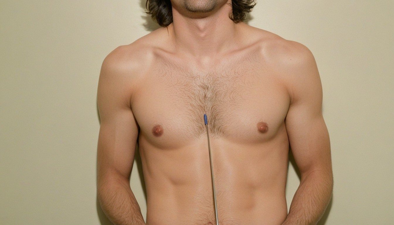 half body of a man and his urethral sound