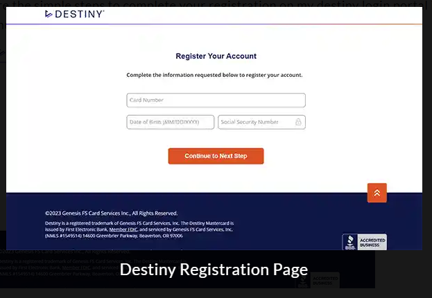 Destiny Credit Card Login Step 4