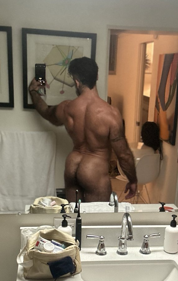 Lawson James taking a mirror iphone selfie in the bathroom naked shoiwng off his tight hairy ass