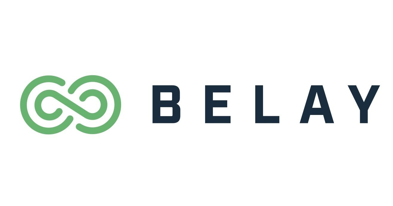 company name belay with logo shaped like the infinity symbol