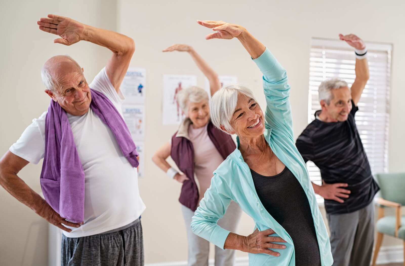 A group of older adults exercising.