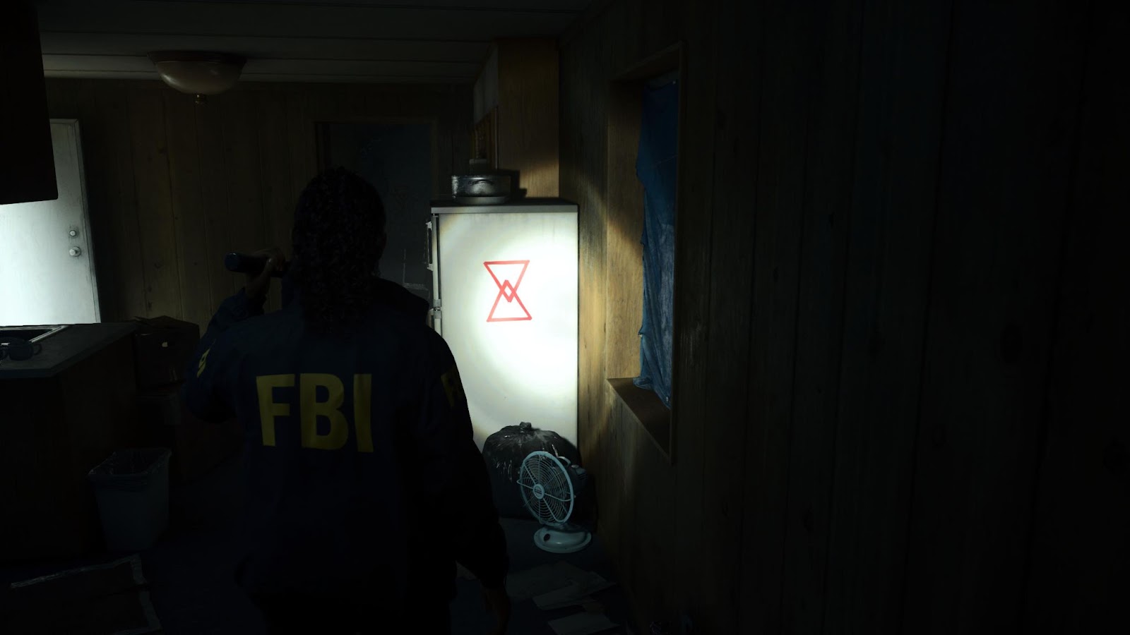 An in game screenshot of the second triangle pattern needed for the Cauldron Lake cult house stash box lock from Alan Wake II. 