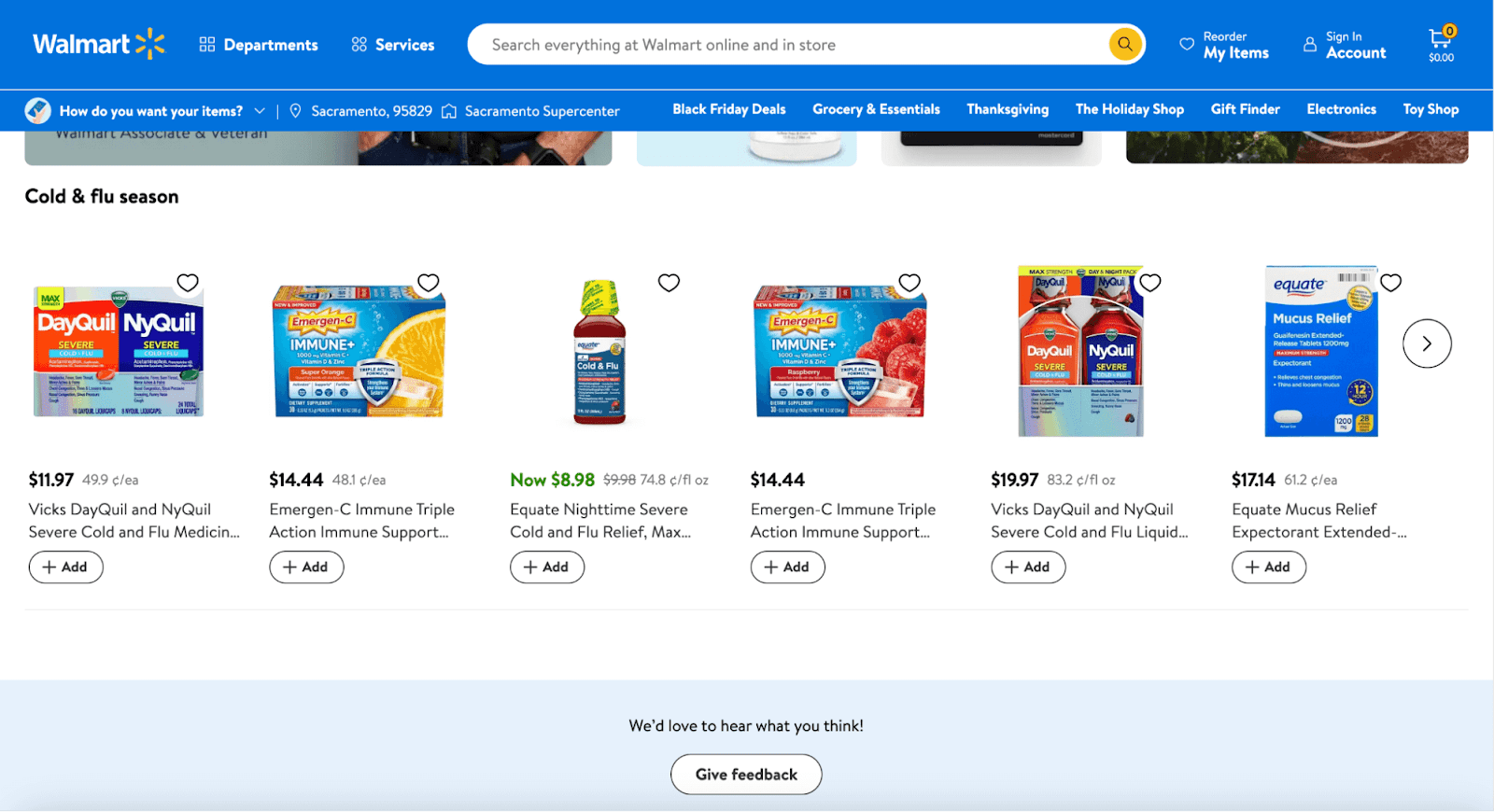 Walmart website asking for feedback

