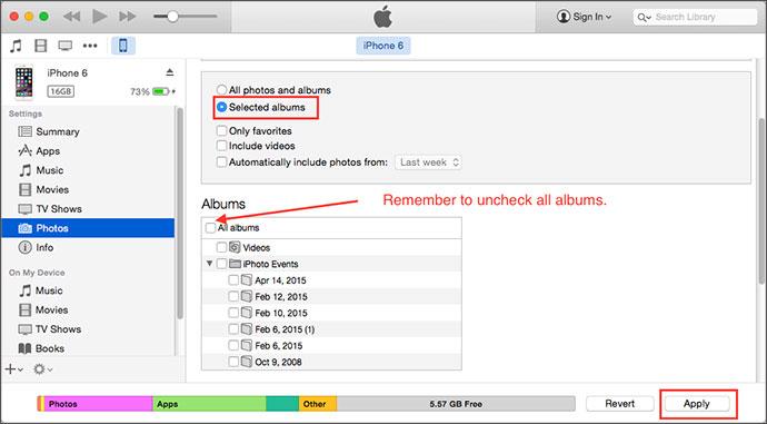 delete photos from iTunes
