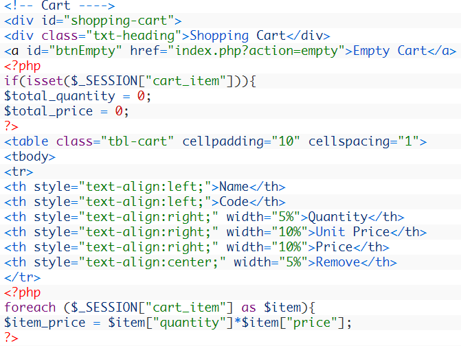 create db d for PHP shopping cart