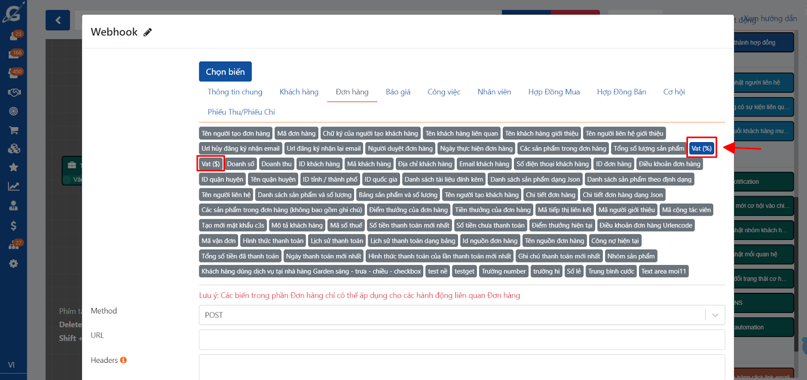  Bổ sung biến VAT trong hệ quả automation webhook