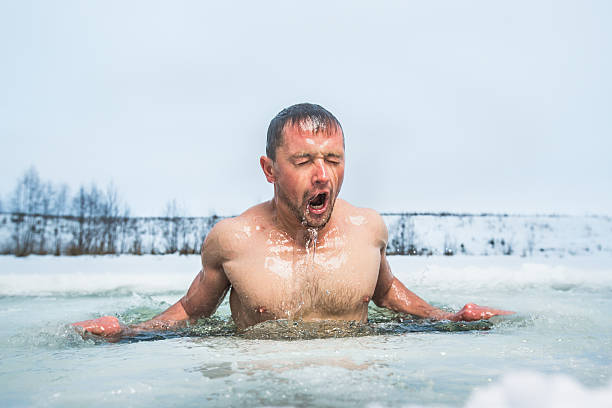 Ice hole swimming cold