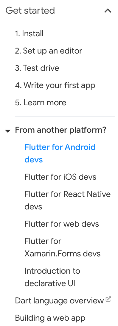 getting started excerpt from Flutter page
