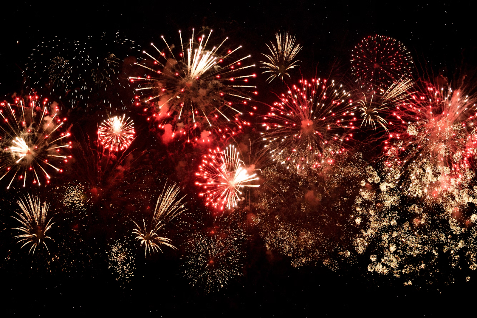 Beautiful red and yellow fireworks for New Year.
