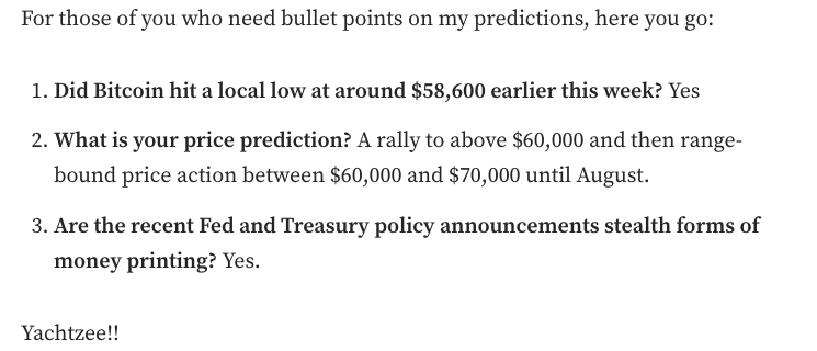 Bullet point predctions for Bitcoin