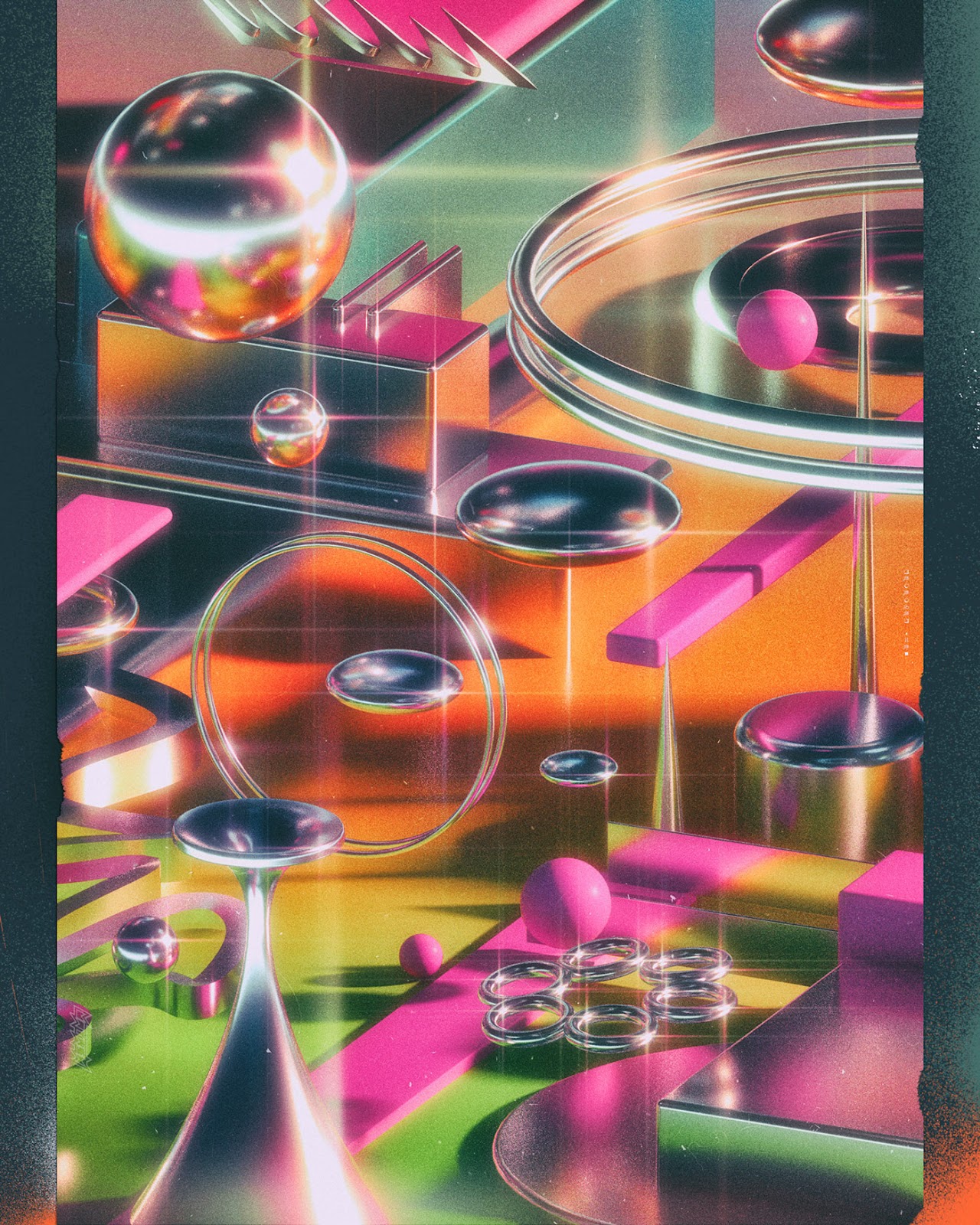 3D cinema 4d Retro retrowave grunge collage Render Synthwave 80s neon