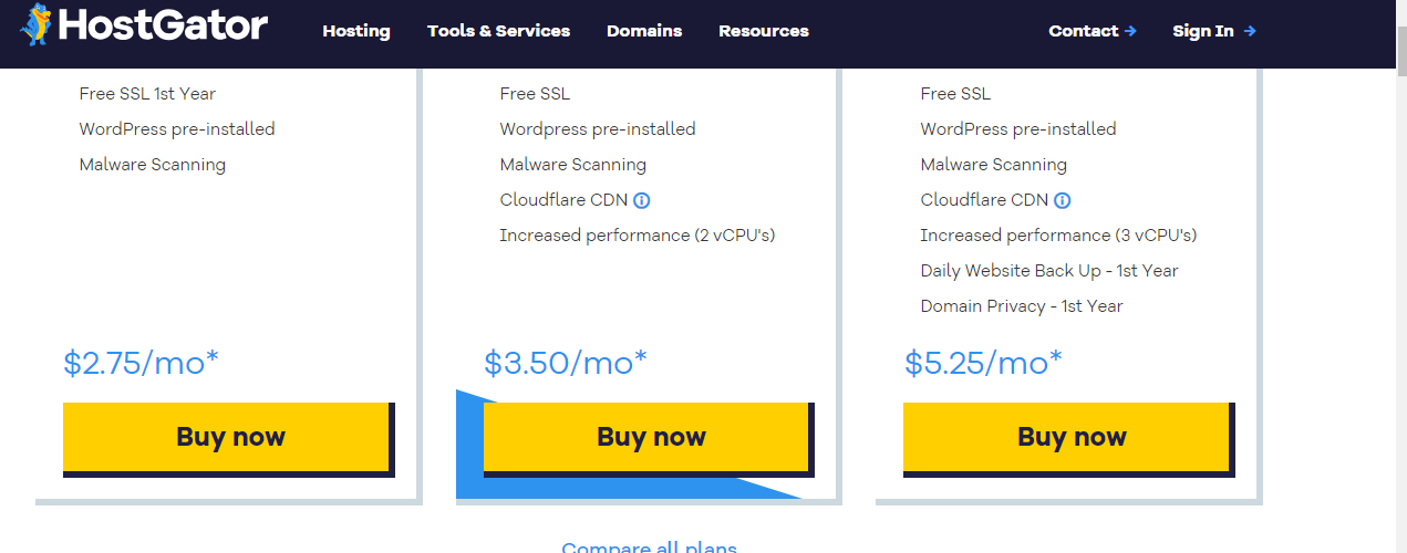 hostgator pricing