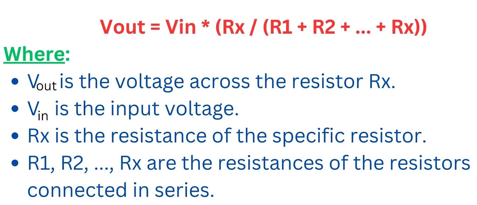 Voltage divider formula (voltage divider circuit equation)