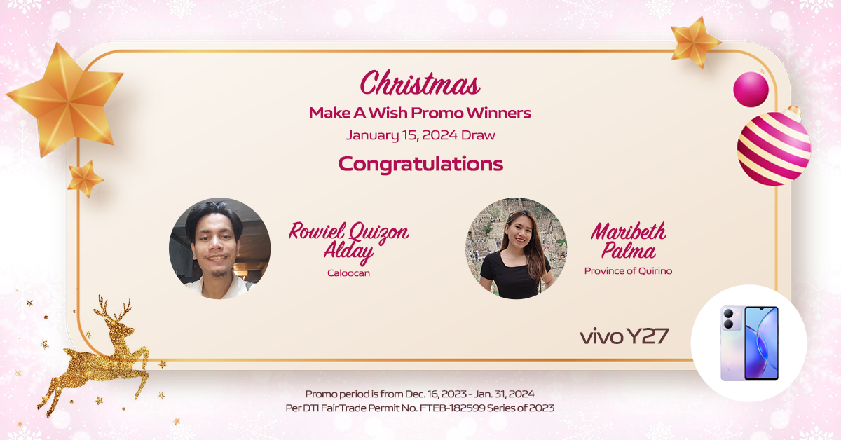 Lucky winners get vivo V29e 5G, Y27 at 3rd draw of Christmas Make A Wish promo 2