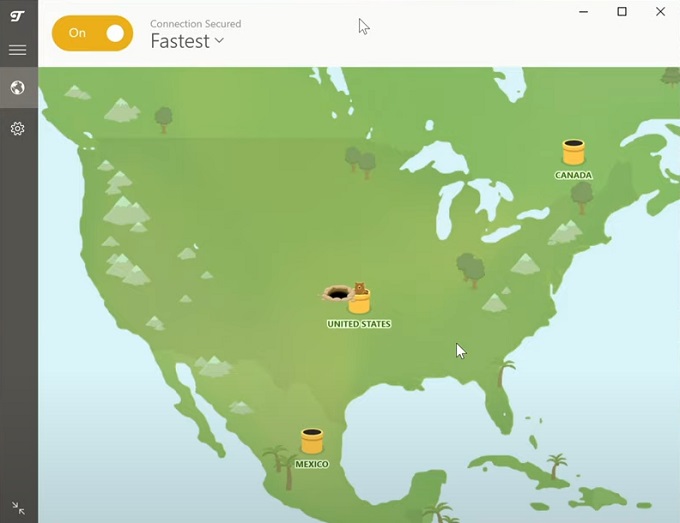 TunnelBear connected to a vPN server