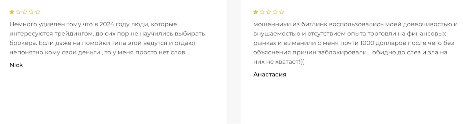 Bitlink: отзывы клиентов о работе компании в 2024 году