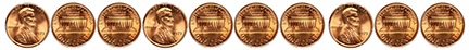 picture of 10 pennies some on heads, some on tails