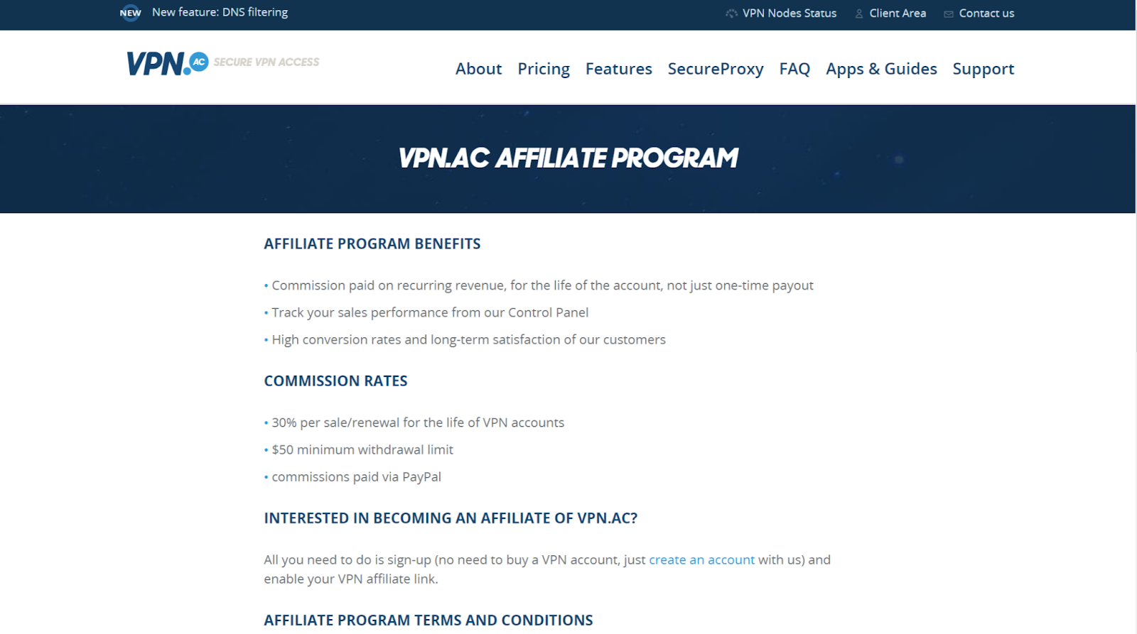 VPN.ac Affiliate Program home page