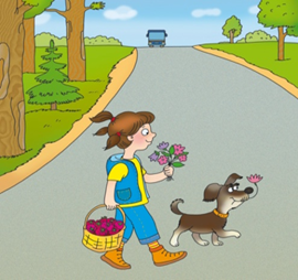 A cartoon of a child walking with a dog

Description automatically generated