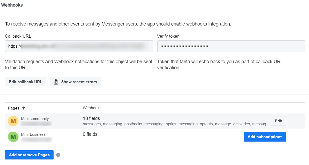 Webhook-Setup: Messenger verbinden und verwalten