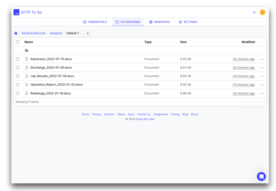 medical records managed sftp