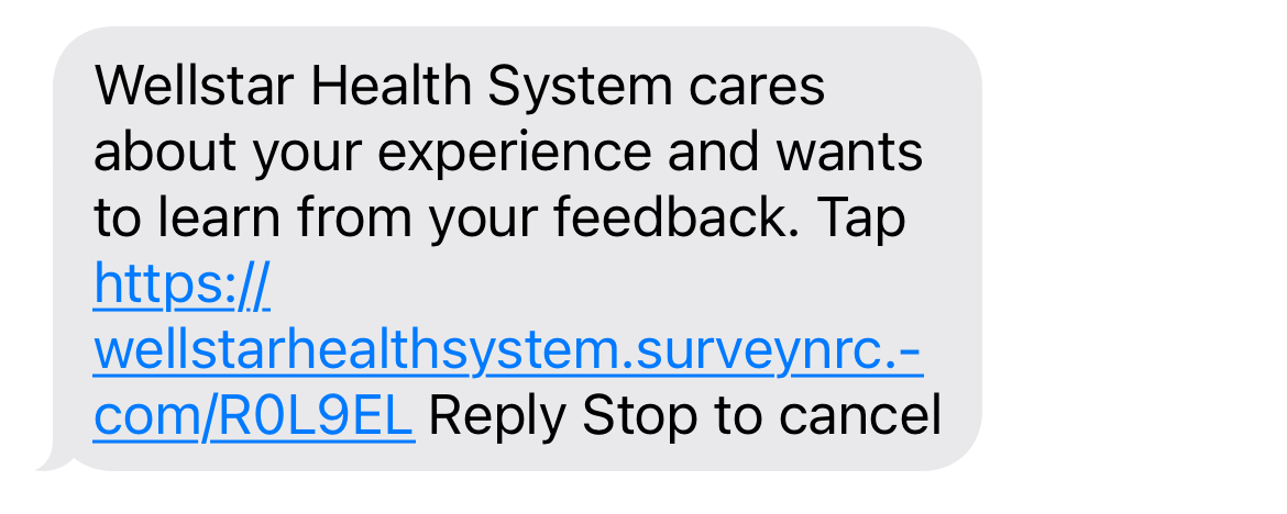 post-appointment feedback request SMS example