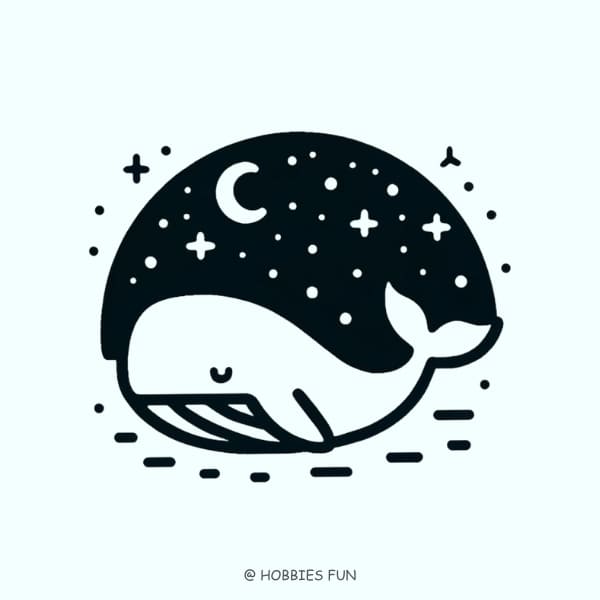 Cute Whale in Starry Night Drawing