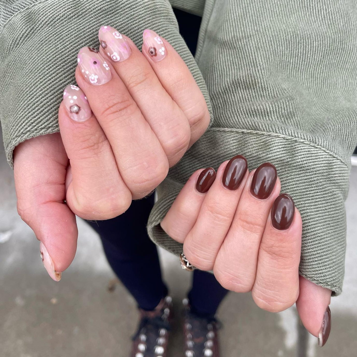 Florals and Chocolate Brown Nails