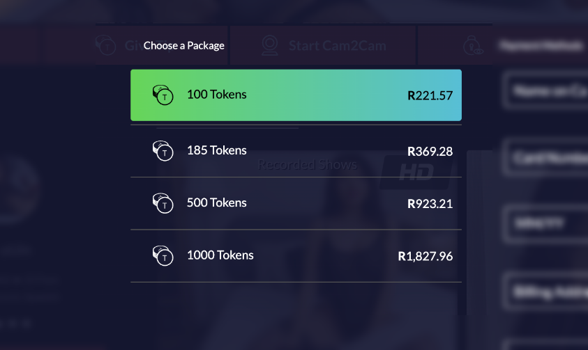 Four token packages and prices for friend finder x.