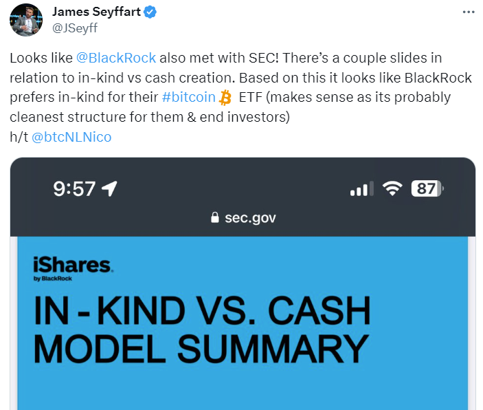 Tweet from Bloomberg Analyst, James Seyffart