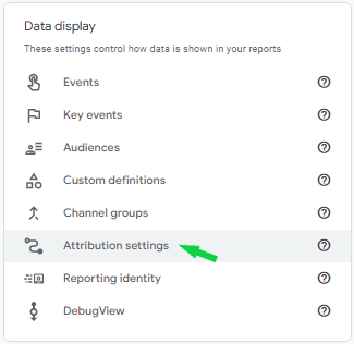 Go to Attribution settings in GA4's Admin to find the attribution model in use.