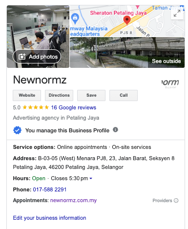 Newnormz Google Business Profile’s NAP
