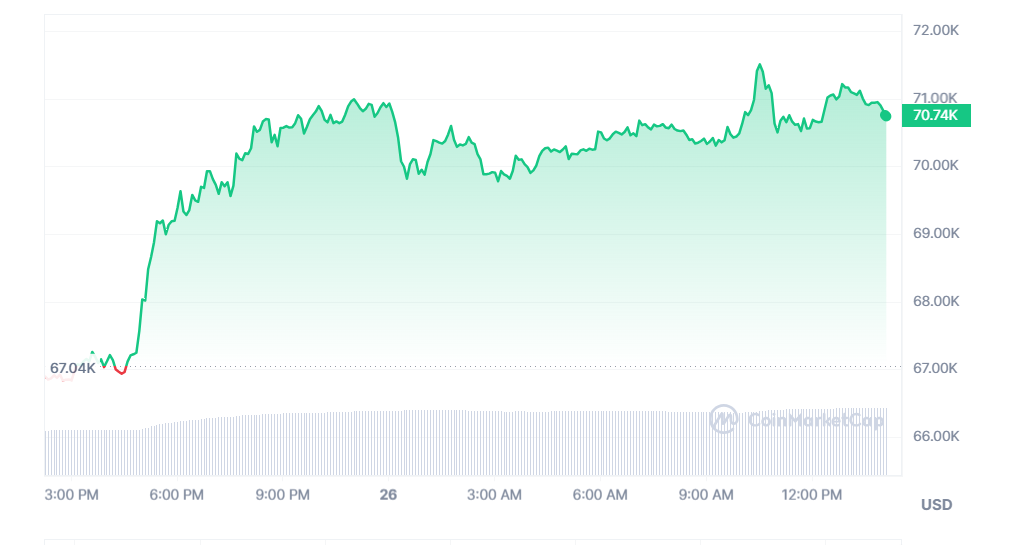 BTC/USD 24 hrs, price chart,