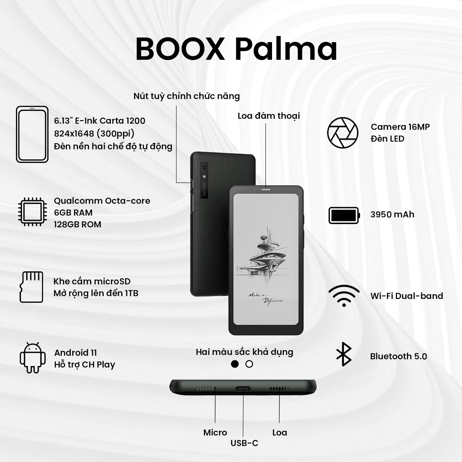 Sự kết hợp giữa điện thoại và máy đọc sách trên Boox Palma
