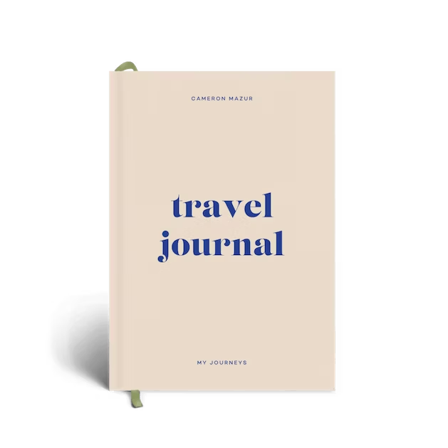 Papier Travel Journal - Size: 153mm x 215mm, Paper Quality: 96 leaves (192 sides) of 85gsm smooth pages. Hardback cover: 3mm thick with a 150gsm silk paper finish. Features an 'About Me' page, Travel Wishlist, Trip Ideas, sections for 6 journeys with transport, accommodation, budgets, packing lists, itineraries, journaling space, and highlights. Also includes a Packing Guide, Travel Games, and a List of Countries with an illustrative world map to color in.