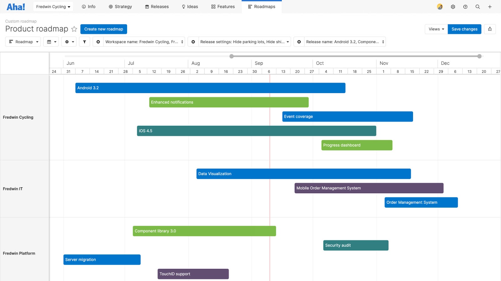 Screenshot of Aha!'s roadmap.