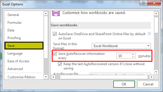 autosave in excel example 1.3