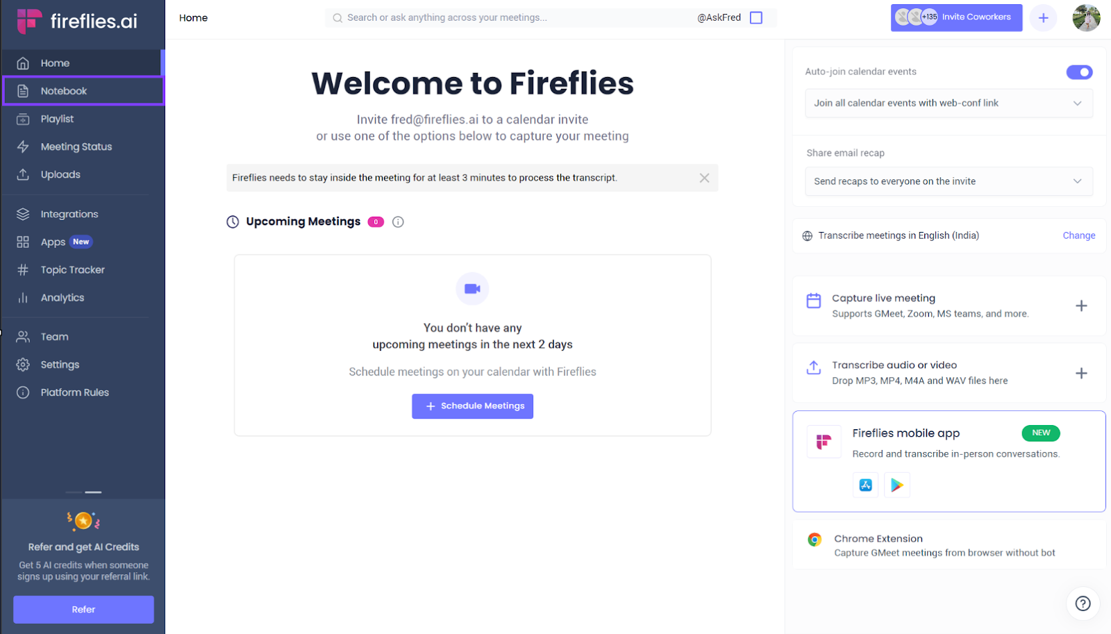 Open the meeting from your Fireflies Notebook