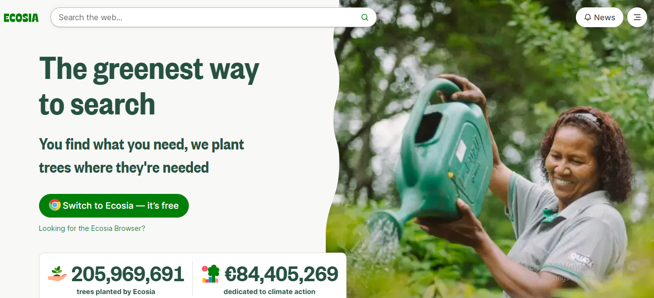 Screenshot of Ecosia's Homepage