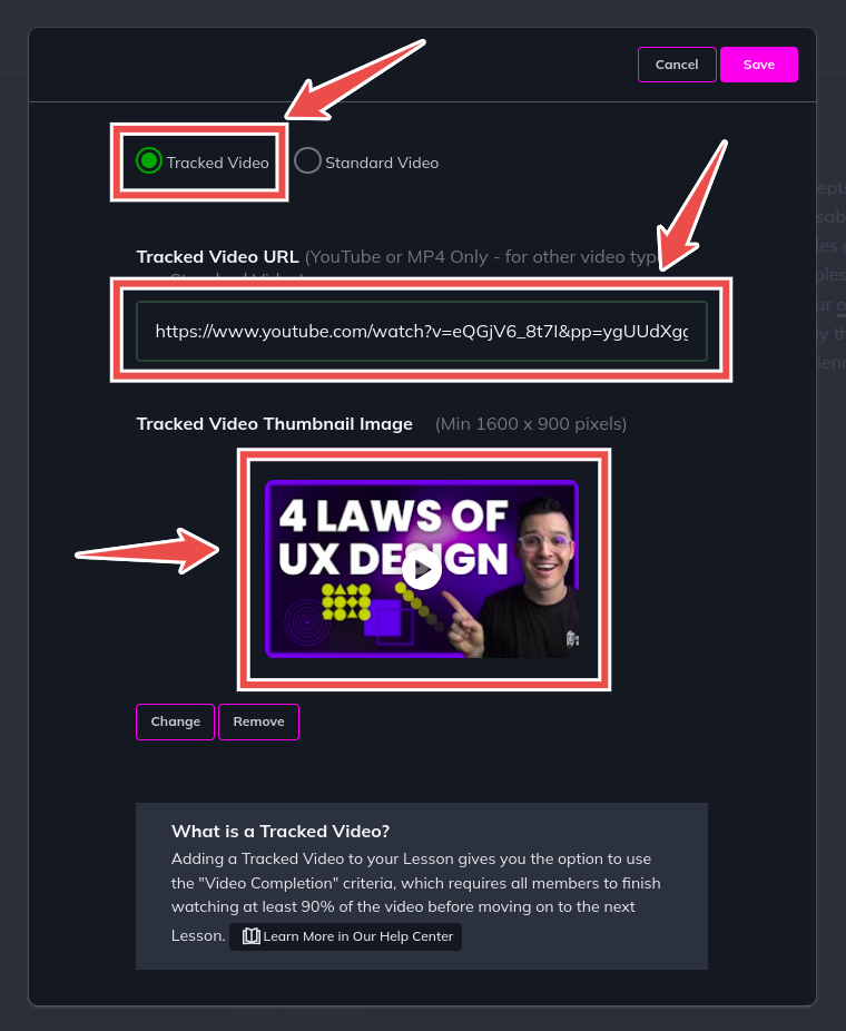 embed video in mighty networks courses and enable the video tracking feature