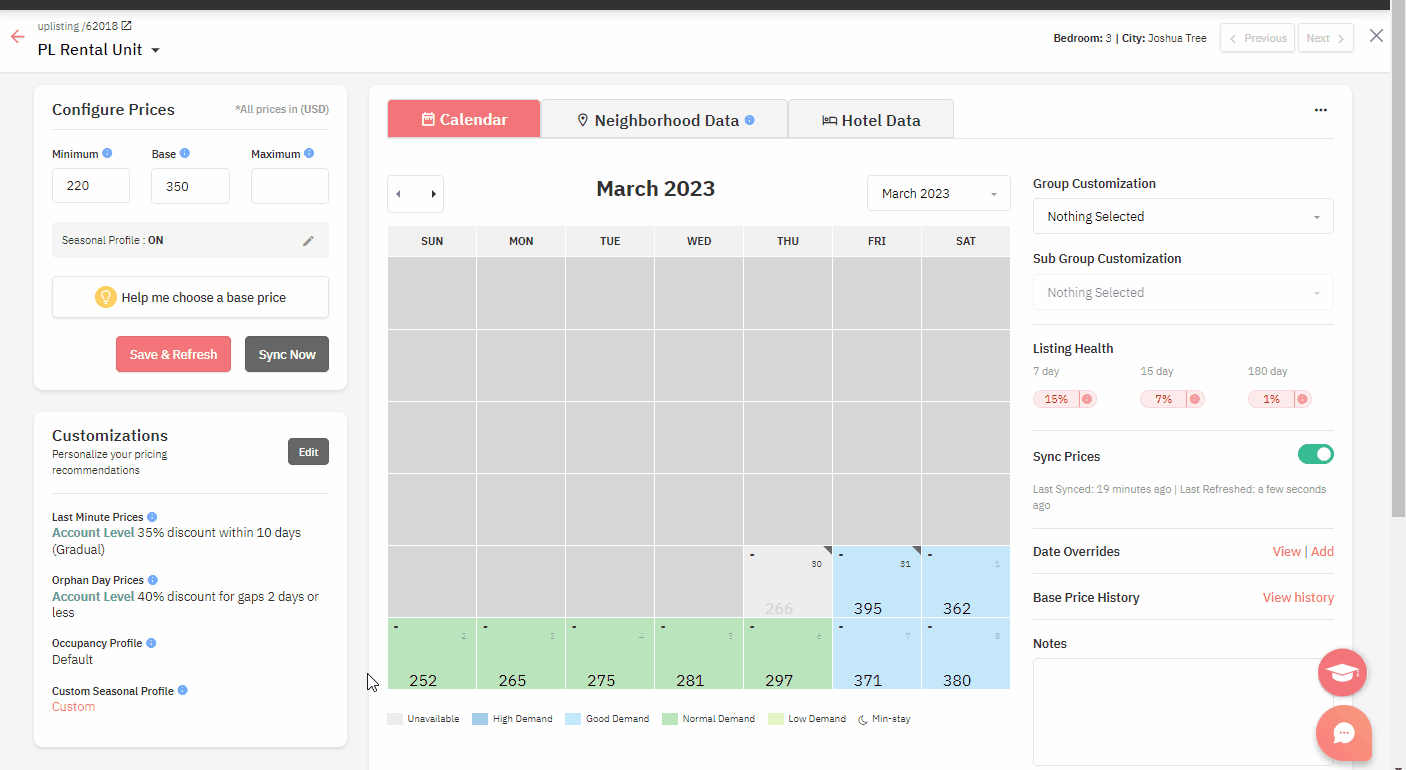 PriceLabs data for dynamic pricing tool