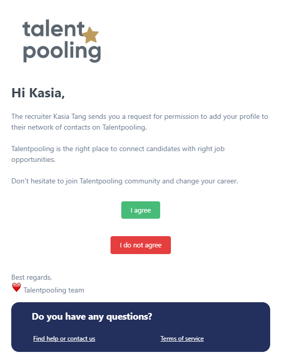 Talent Pooling App zbiera za Ciebie zgodę na wykorzystanie danych kandydata w procesie rekrutacji.