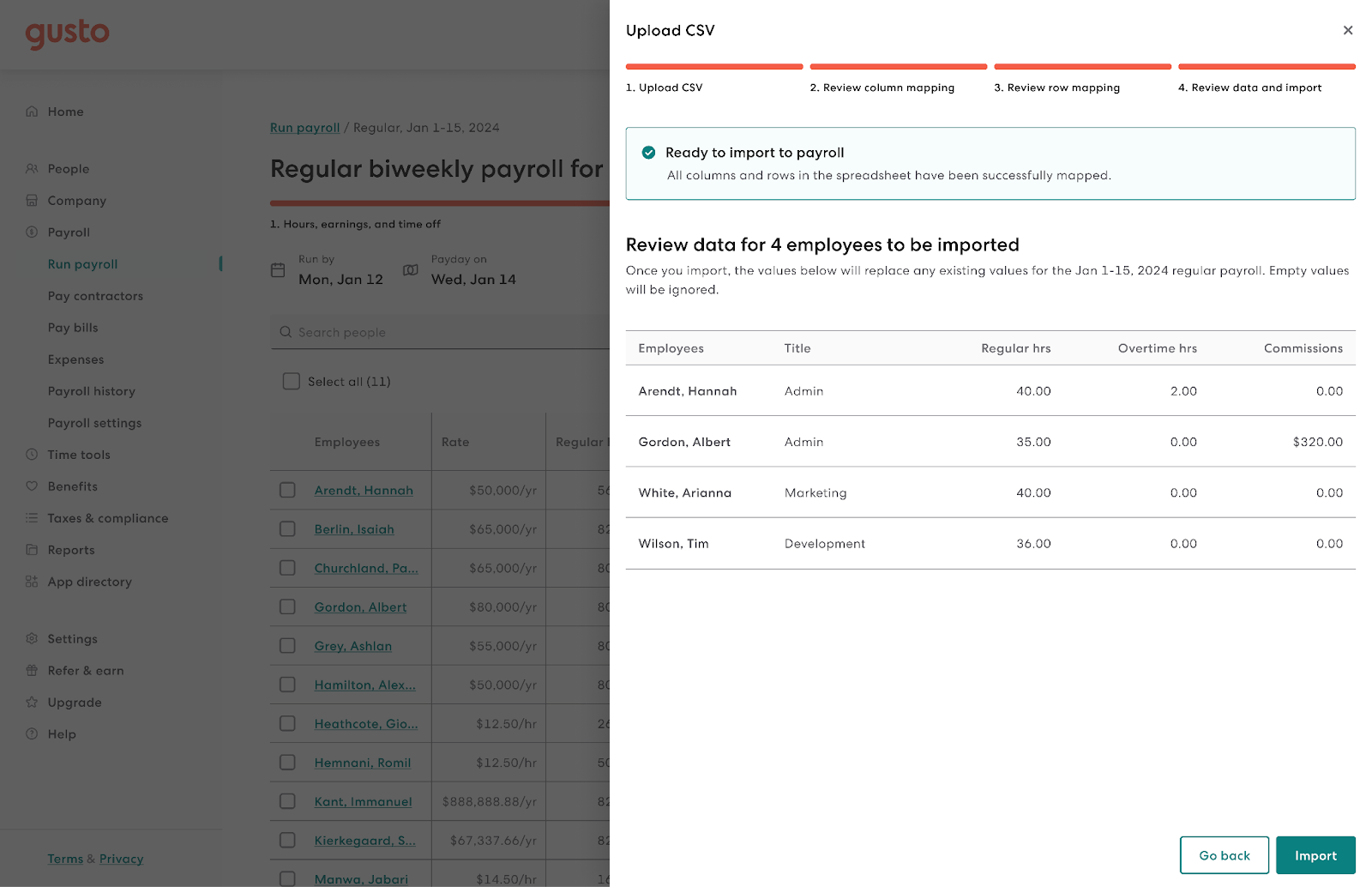 Smart import - our improved CSV upload functionality that allows you to upload hours and earnings to run payroll