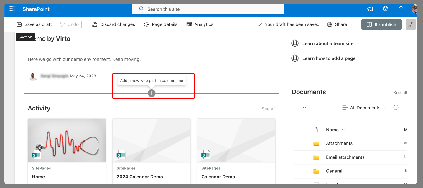 add a new web part to sharepoint site